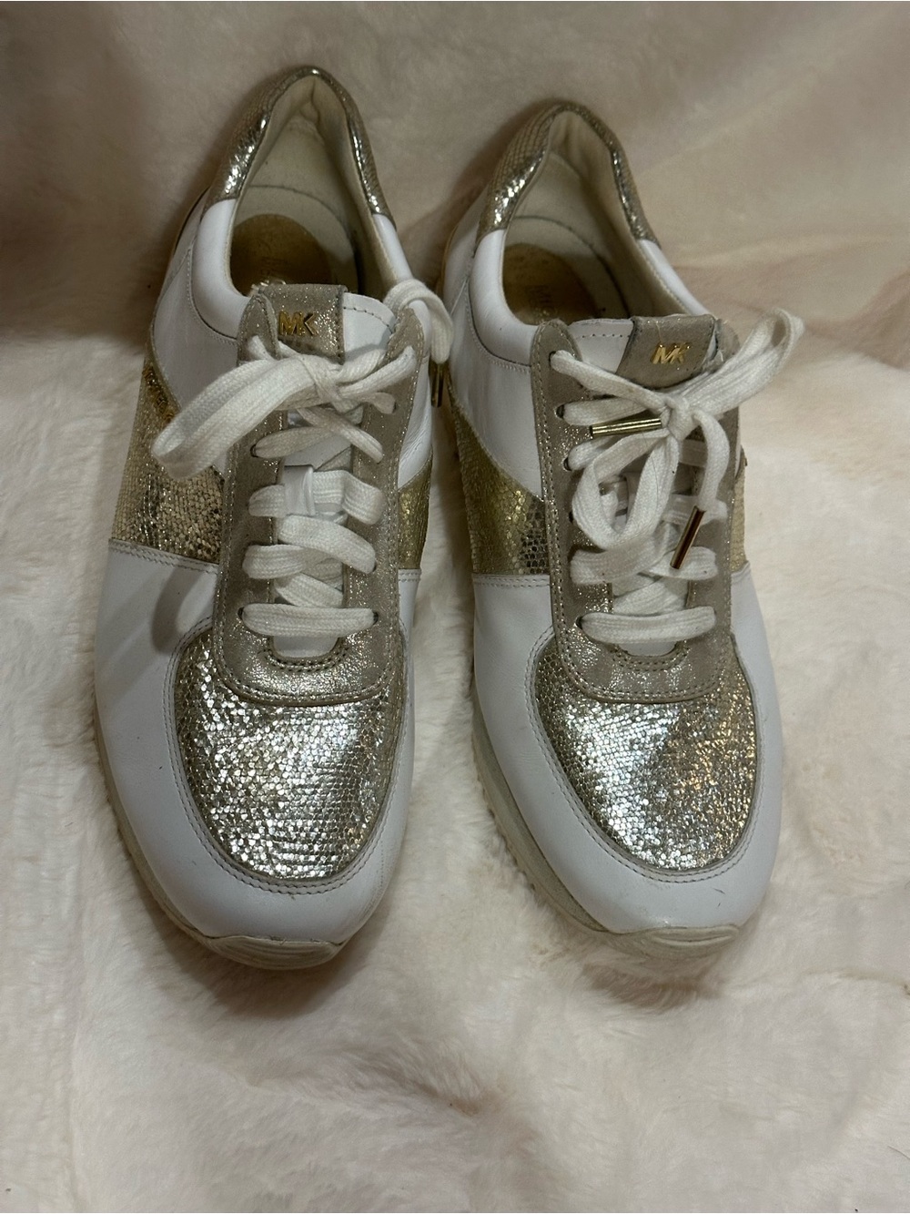 Michael Kors White and Gold Women's Sparkle Lace-Up Sneakers